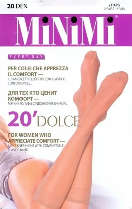 Гольфы женские капроновые MiNiMi Dolce 20 den, 2 пары, цвет daino