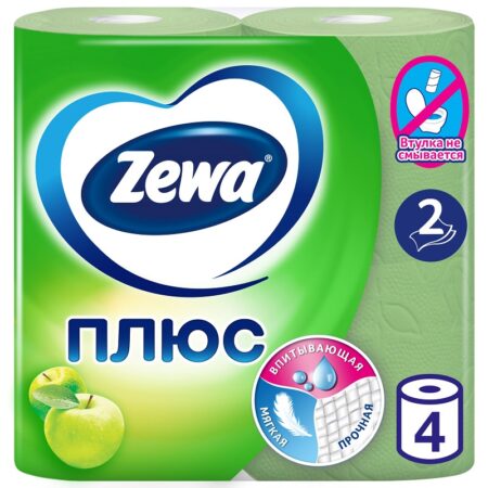 Туалетная бумага Zewa Плюс Яблоко, 2 слоя, 4 рулона