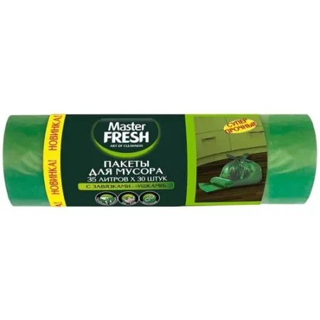 АВМ ООО Мешки для мусора Master Fresh с ушками, 12 мкм, 35 л, 30 шт, зеленые