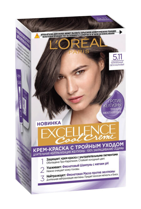 Крем-краска для волос L'OREAL Excellence Cool Creme 5.11 ультрапепельный, светло-каштановый