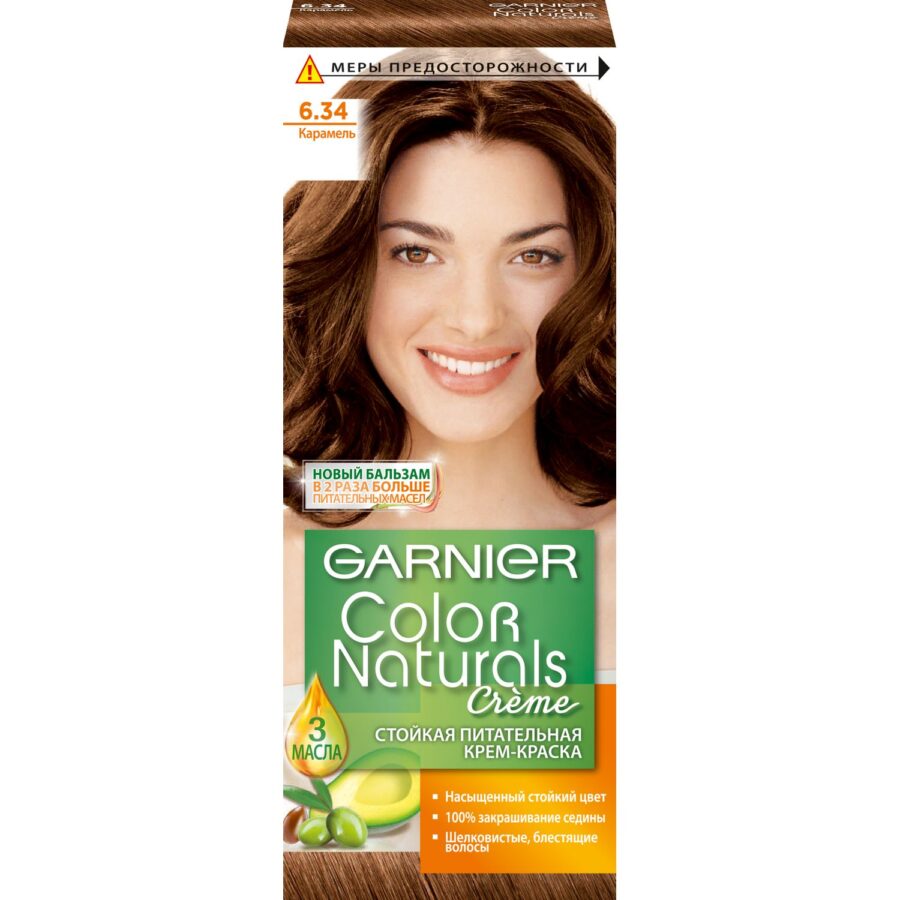 Стойкая питательная крем-краска для волос Garnier «Color Naturals», оттенок 6.34, Карамель