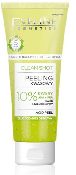 Пилинг для лица EVELINE Clean Shot кислотный 10%, комплекс AHA, BHA, PHA, 75мл
