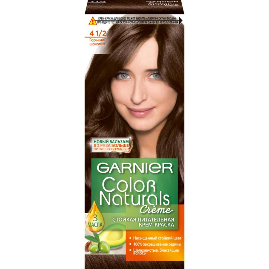Стойкая питательная крем-краска для волос Garnier «Color Naturals», оттенок 4.1/2, Горький Шоколад