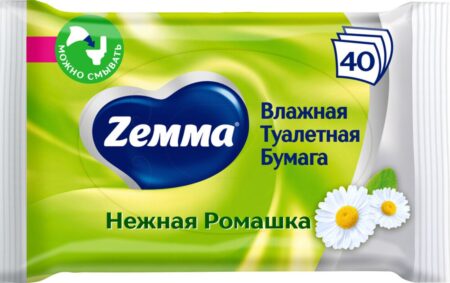 Влажная туалетная бумага  ZEMMA Нежная ромашка 40 листов