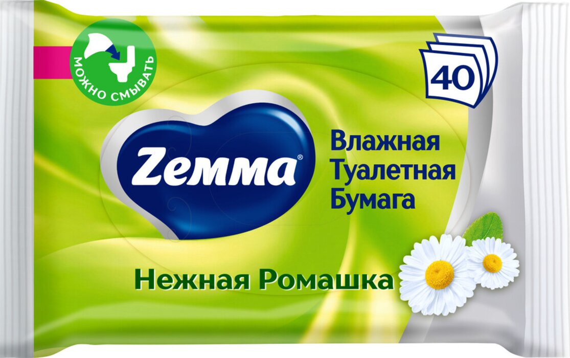 Влажная туалетная бумага ZEMMA Нежная ромашка 40 листов