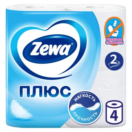 Туалетная бумага Zewa Плюс Белая, 2 слоя, 4 рулона