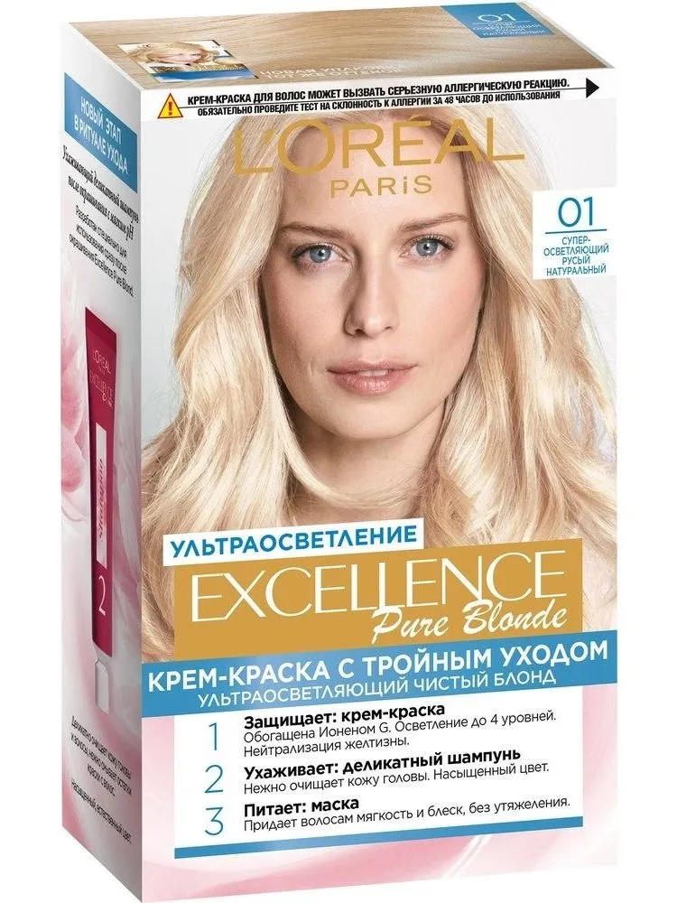 Крем-краска для волос L'OREAL Excellence Creme 01 супер осветляющий, русый натуральный