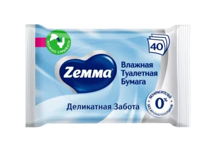 Влажная туалетная бумага  ZEMMA Деликатная забота 40 листов