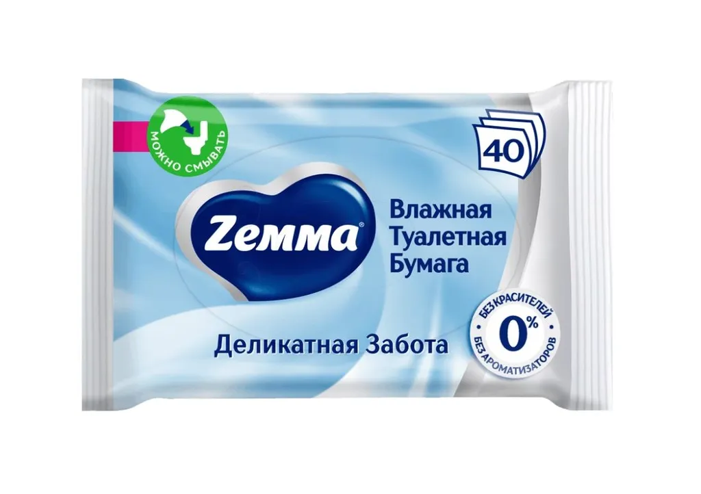 Влажная туалетная бумага ZEMMA Деликатная забота 40 листов