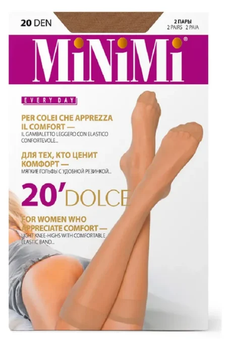 Гольфы женские капроновые MiNiMi Dolce 20 den, 2 пары, цвет caramello