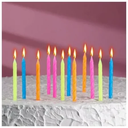 Свечи для торта «Неон», 12 шт, разноцветные, высокие, 10 см