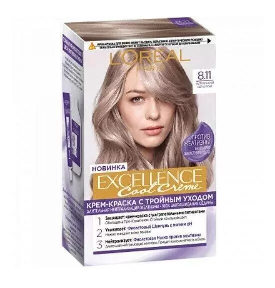 Краска для волос L'Oreal Paris «Excellence Cool Creme», оттенок 8.11, ультрапепельный светло-русый, 190 мл