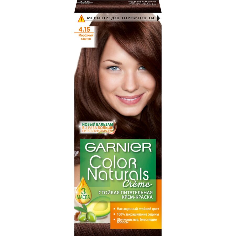 Стойкая питательная крем-краска для волос Garnier «Color Naturals», оттенок 4.15, Морозный каштан