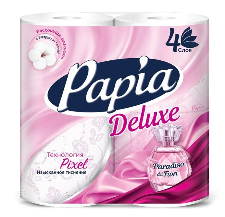 Туалетная бумага PAPIA Deluxe Paradico dei Fiori 4 слоя, 4 рулона